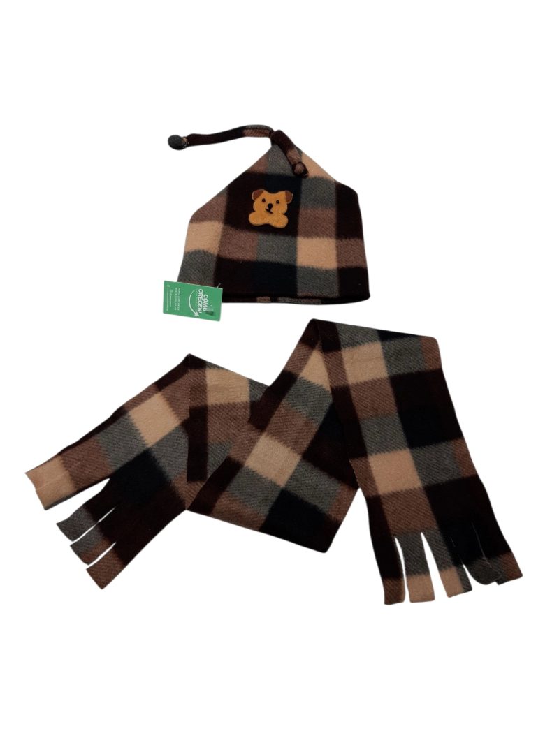 GORRO Y BUFANDA POLAR CUADRILLE MARRON OSO