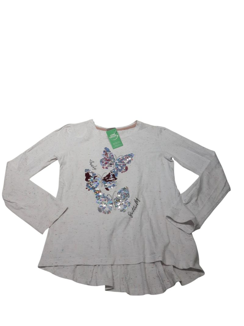 REMERA BCA PINTITAS DE COLROES MARIPOSA LENTEJUELAS FUZARKA T9/10