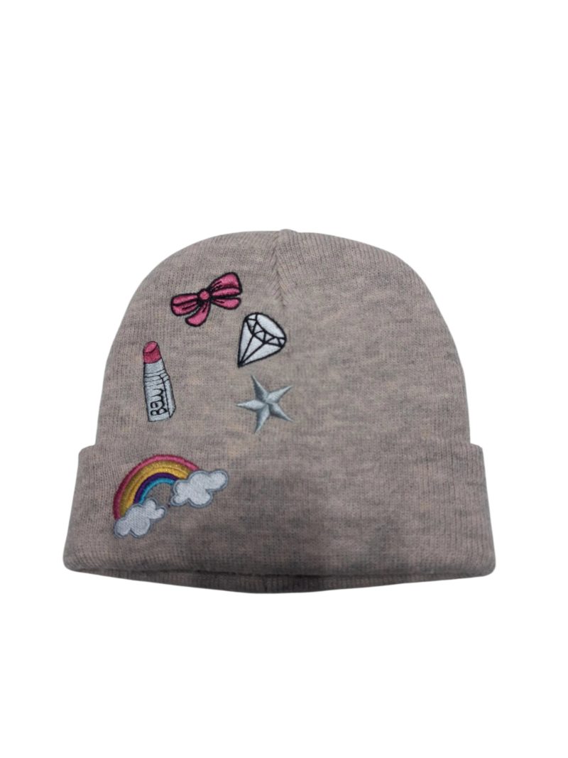 GORRO HILO BEIGE GRIS MOÑA ARCOIRIS DIAMANTE