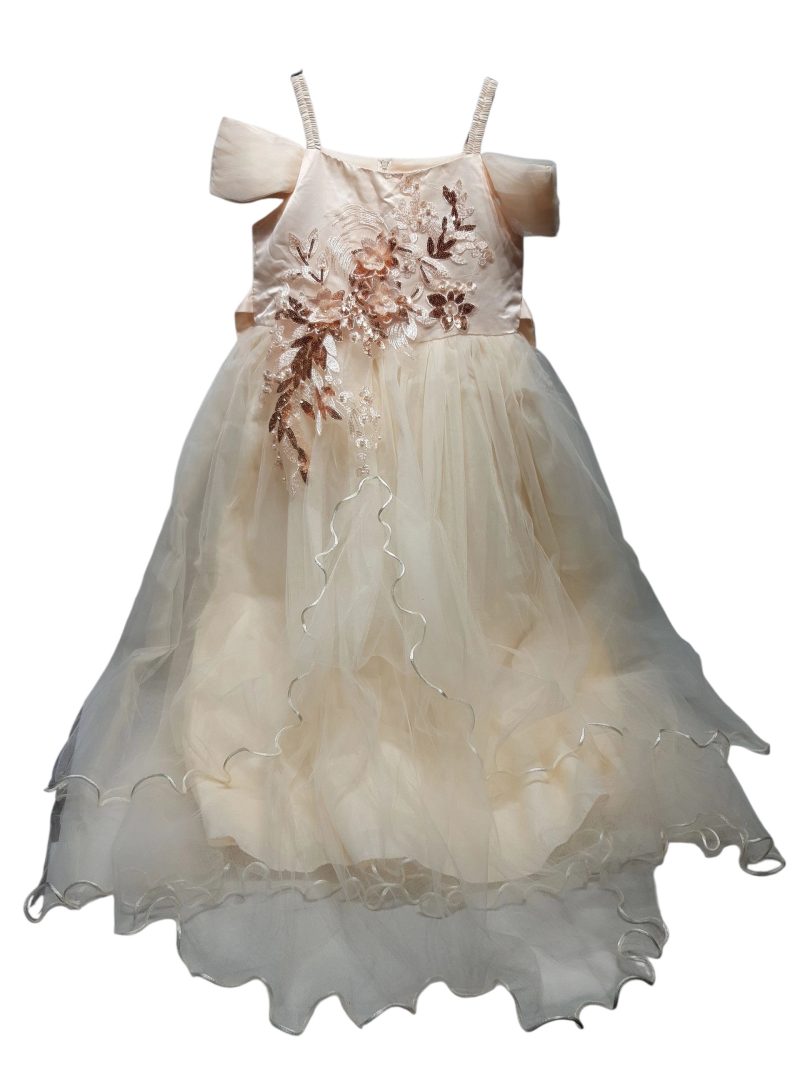 VESTIDO DE FIESTA CREITA FLORES PERLAS TULES 150 T12/14AP