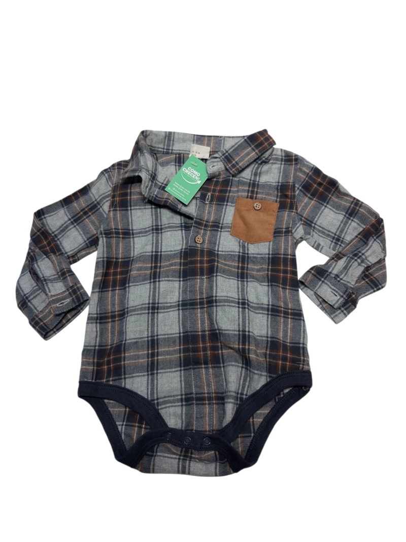 BODY FELPA CUADROS GRIS MARRON CUELLO TEDDY T9/12M