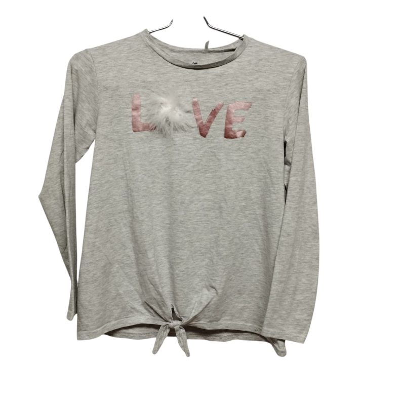 REMERA ALG GRIS ROSADO BRILLOSO LOVE APLIQUE PELUDITO BAS T 12