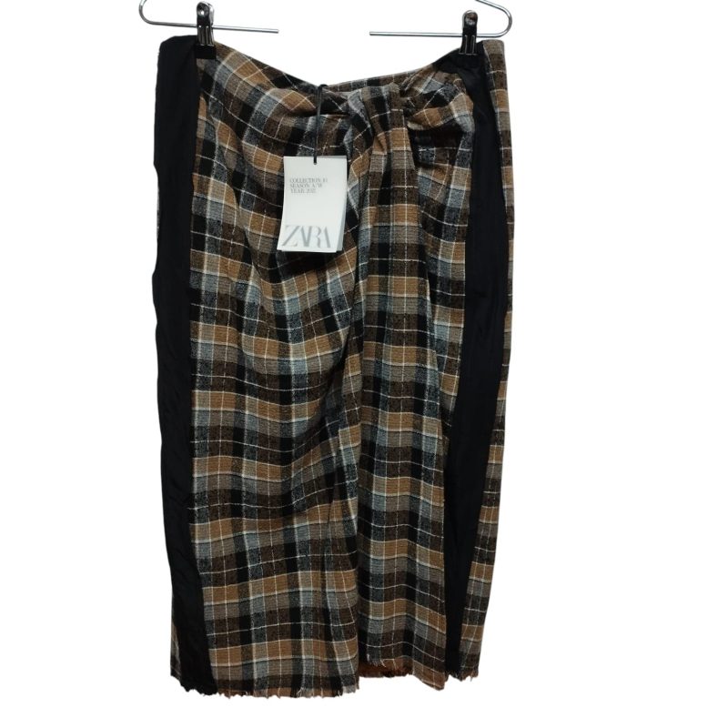 POLLERA CUADRILLE BEIGE NEGRO GRIS ZARA TL NUEVA