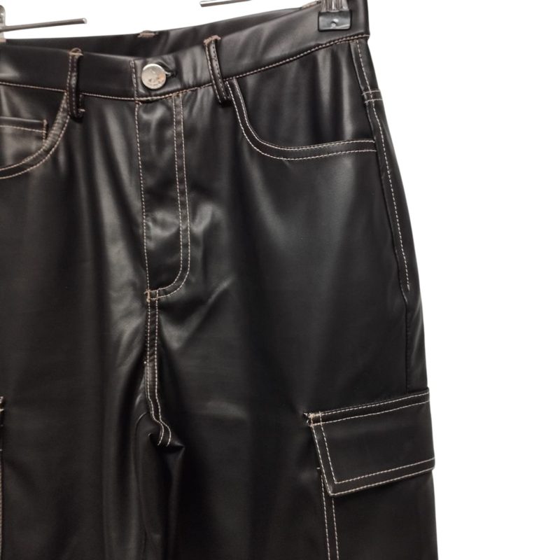PANTALON CUERINA CARGO NEGRO PESPUNTES INDIAN T 36 - Imagen 2