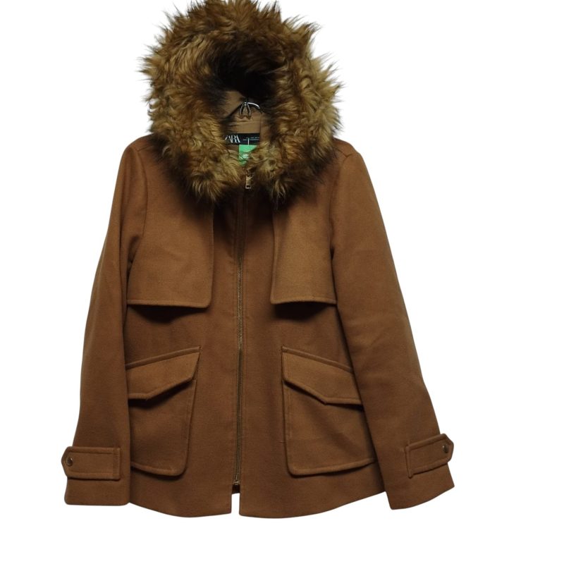 CAMPERA PAÑO MARRON CAPUCHA PELUDITA ZARA TL