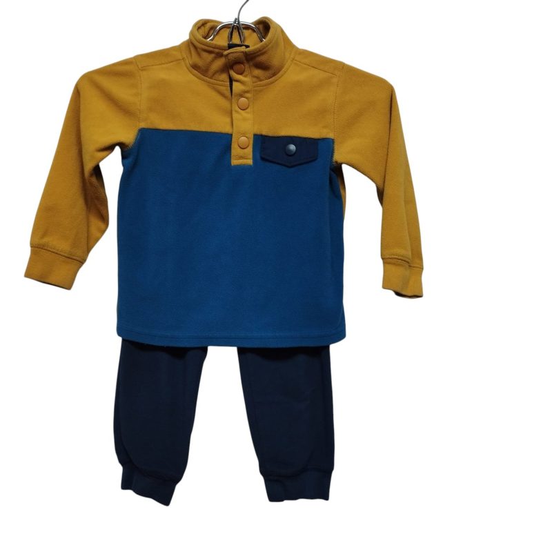 CONJUNTO BUZO ANARANJADO CEL PANTALON POLAR AZUL CARTERS T3