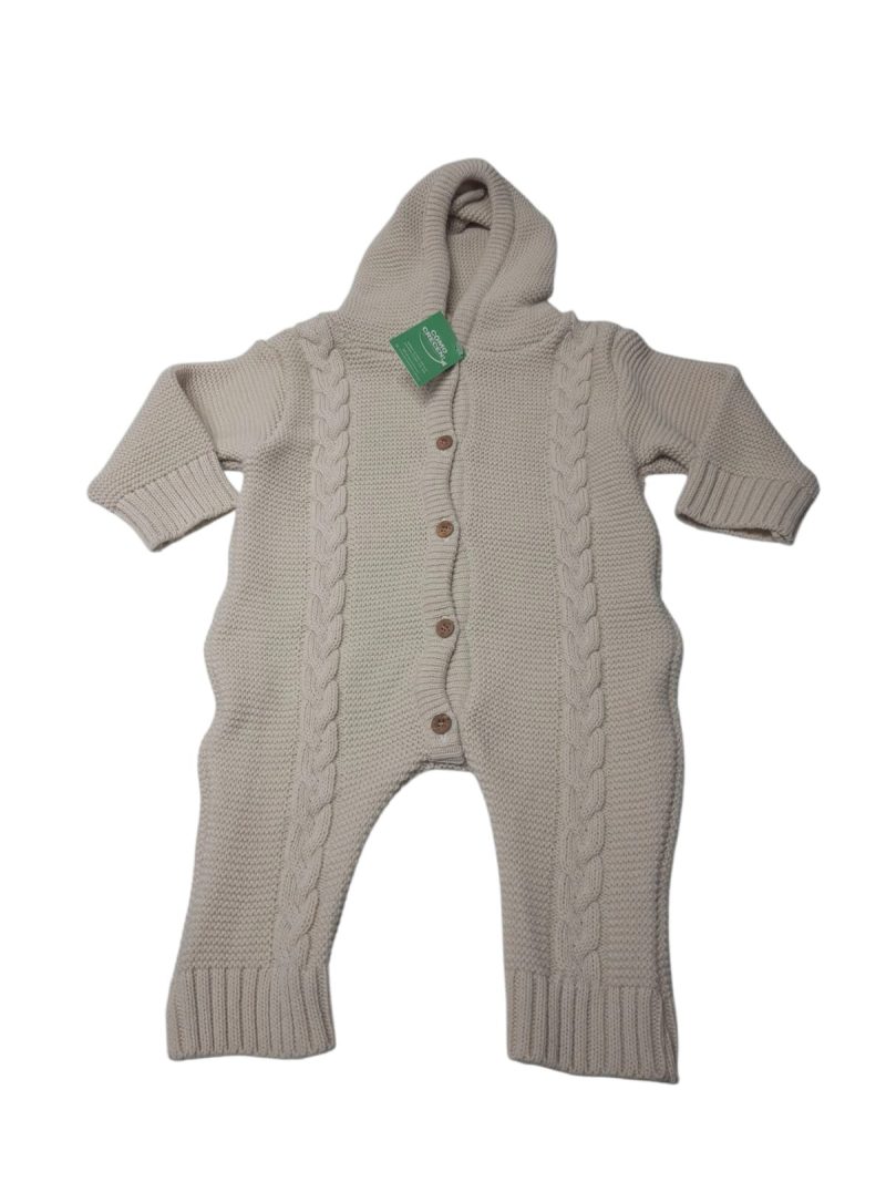 ENTERITO LANA BEIGE CAPUCHA BB BOTONES MADERA T6/9M APROX