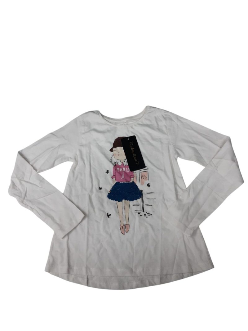 REMERA ALG BCA NENA CON POLLERA LENTEJUELAS UNIT GIRL T7/8 NUE C/AGUJE