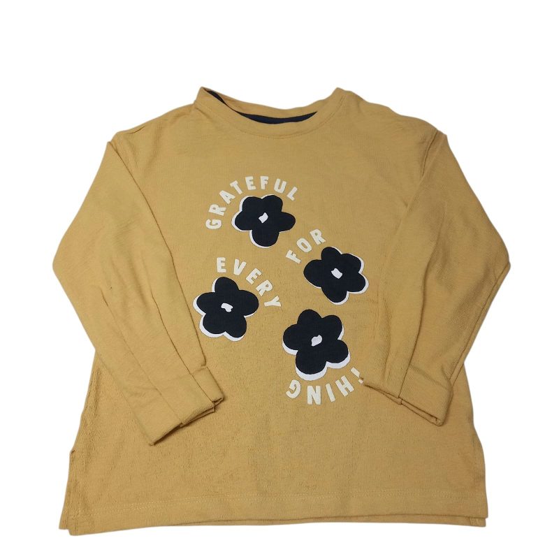 REMERA MOSTAZA FLORES AZULES GRATEFUL FOR EVERY THING HERING KIDS T6