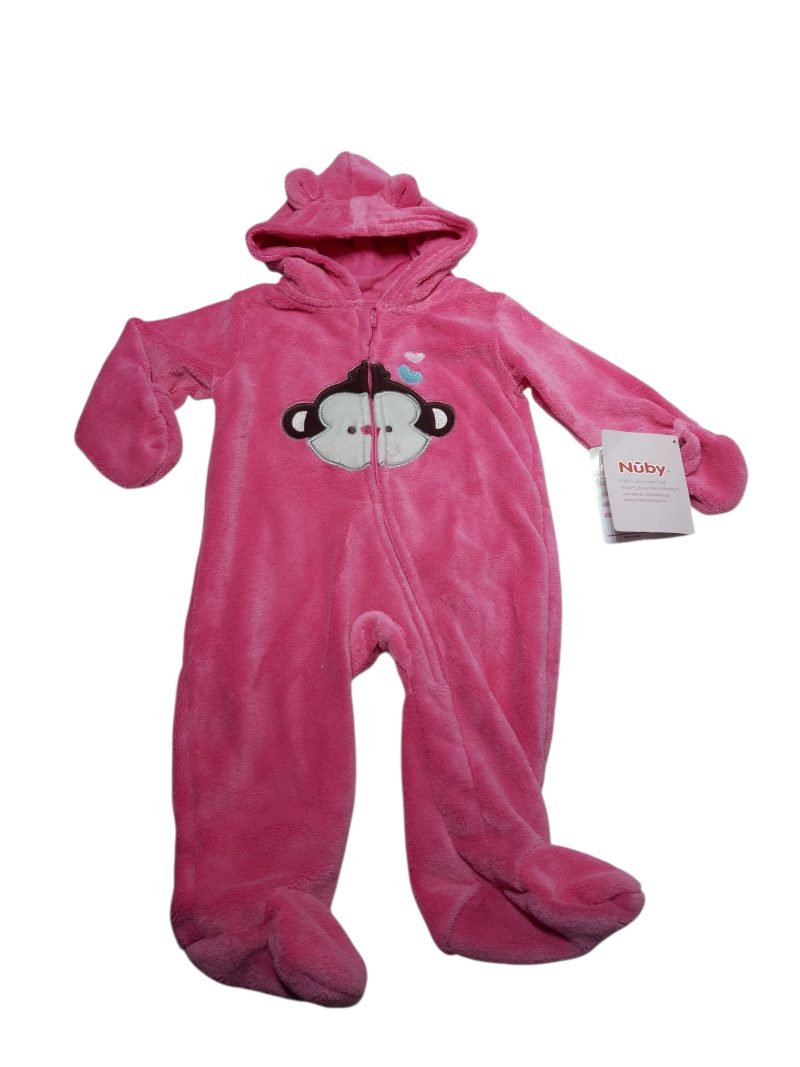 ENTERITO PELUDITO FUCSIA MONO CAPUCHA NUBY T9/12M NUEVO