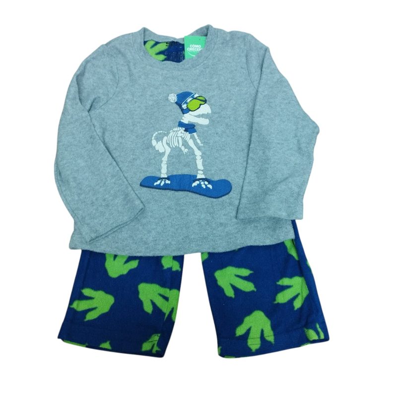 PIJAMA MICROPOLAR PANT/BUZO GRIS AZUL DINOSAURIOS SACKS T 2 FR GT