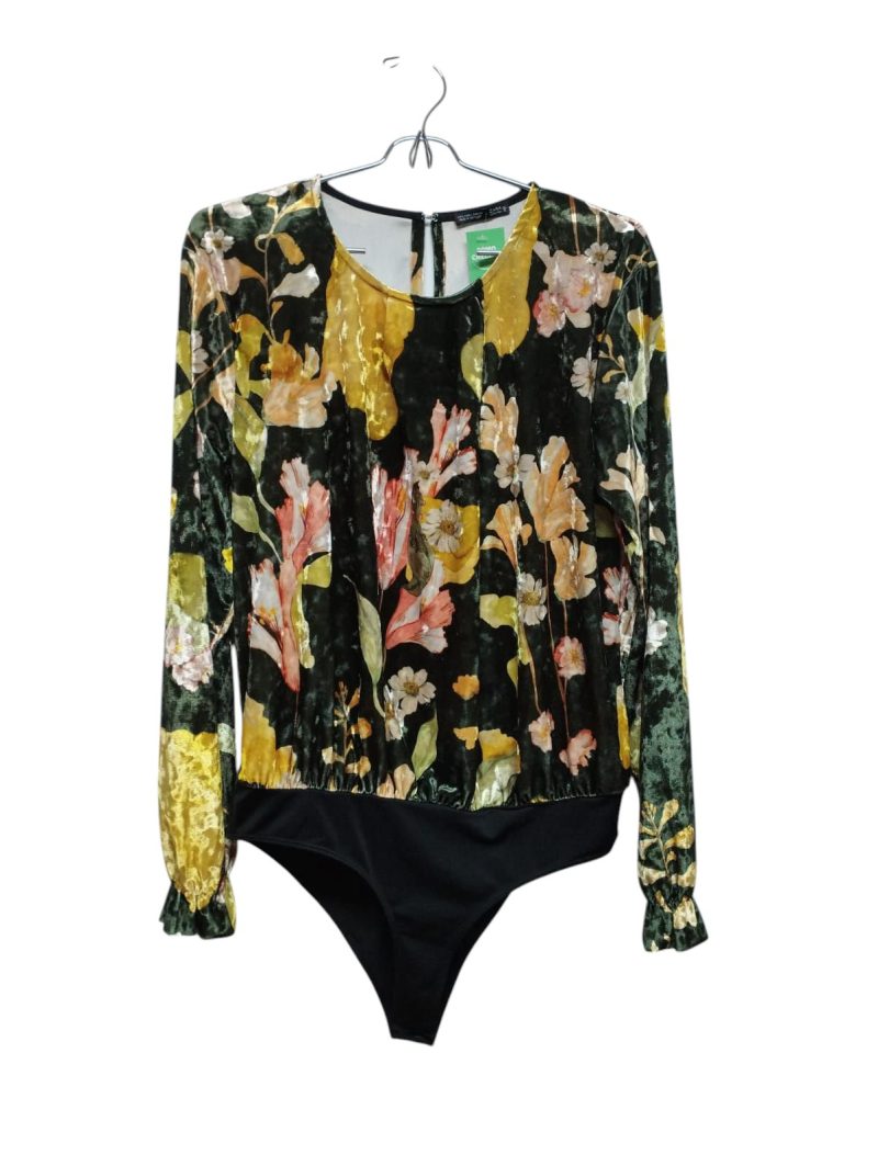 BLUSA BODY TERCIOPELO VERDE FLORES ZARA T L