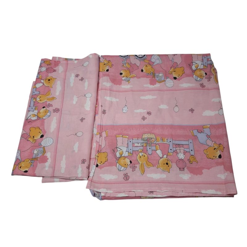 JUEGO SABANAS CUNA ROSA PERROS CERCOS SIN FUNDA