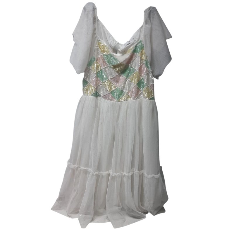 vestido zara t 13-14 blanco tul brillos plateados lentejuelas colores