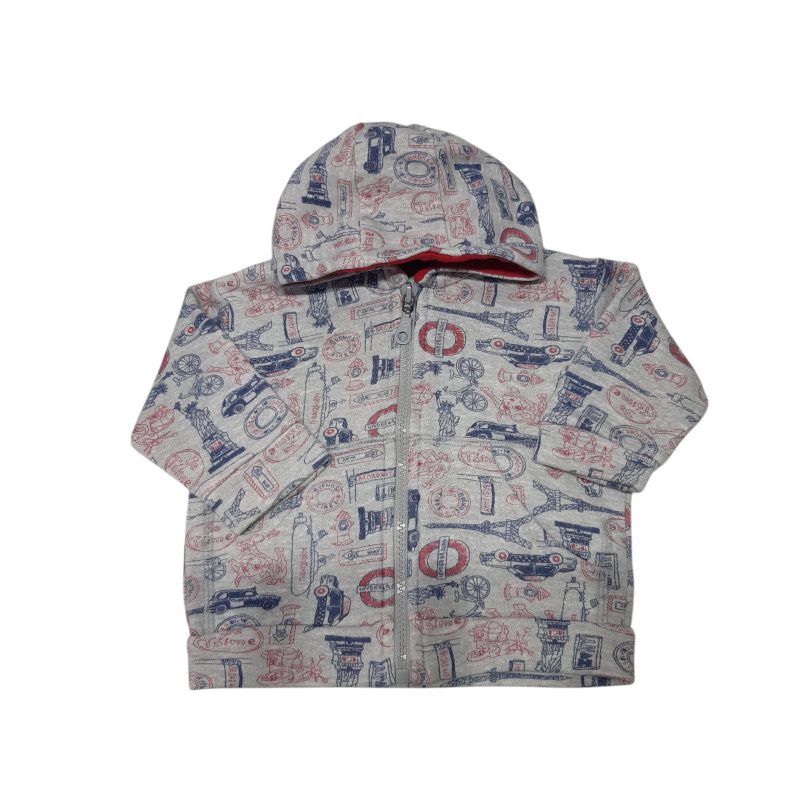 CAMPERA ALG GRIS DIBUJOS EN AZUL Y ROJO TIERRA DE CUENTO T6/9M