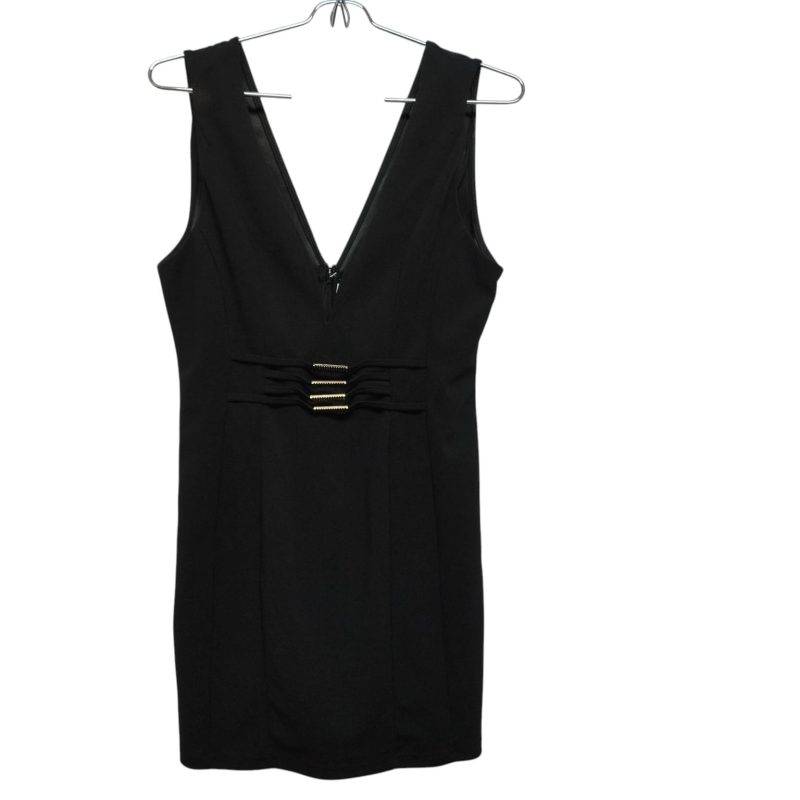 VESTIDO CORTO NEGRO BARRITAS METAL DORADO T M