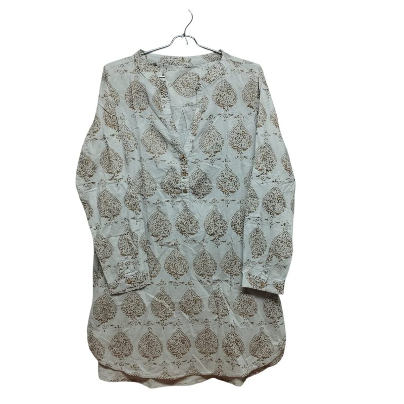 VESTIDO SIN CUELLO BCO ARABESCOS DORADOS T L AP