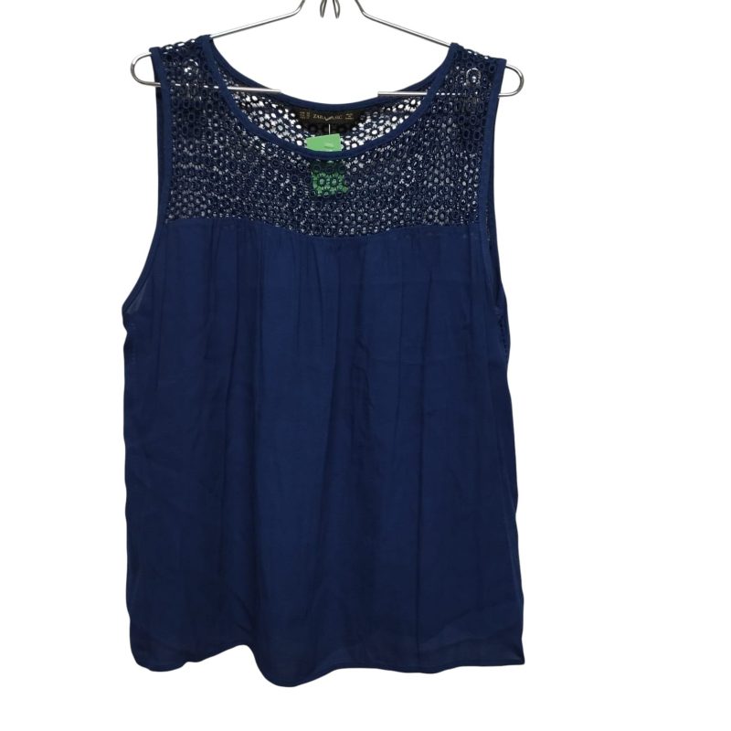 BLUSA TIPO MUSCULOSA  AZUL FRANCIA DET CALADO ZARA T XL
