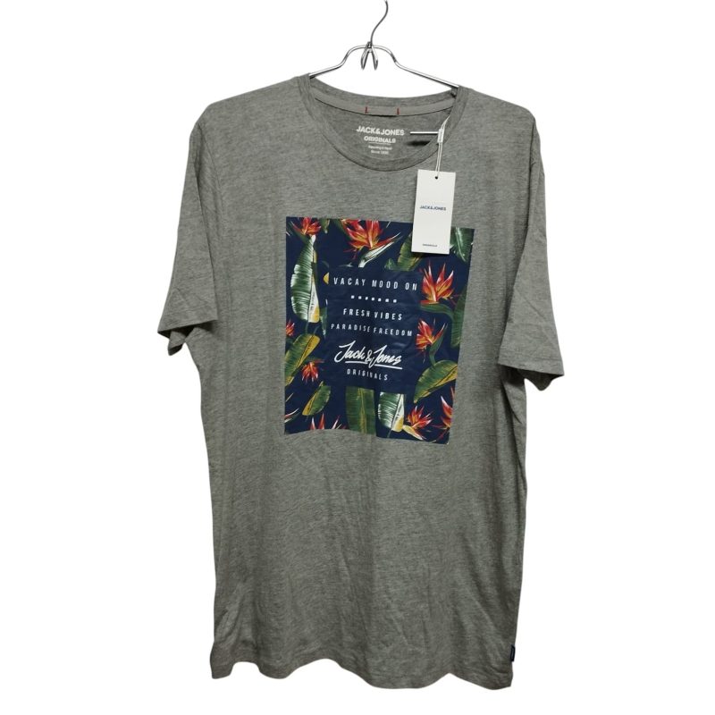 REMERA GRIS CUADRO AZUL FLORES  JACK & JONES T XL NUEVA
