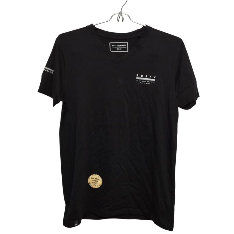 REMERA ALG NEGRO BCO ESC EN V RUSTY T S
