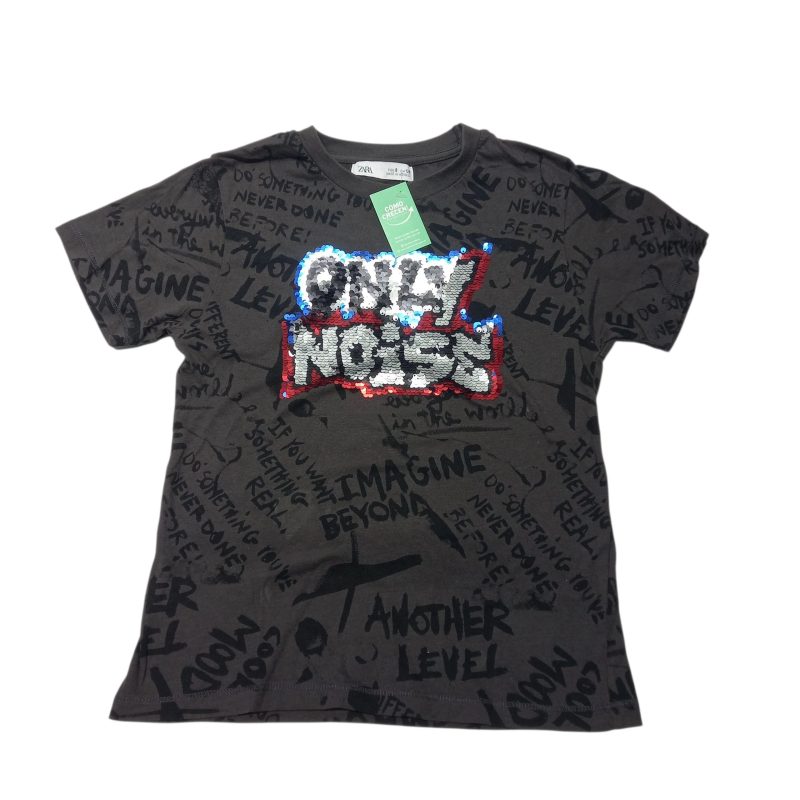 REMERA ALG GRIS LETRAS NEGRAS ONLY NOISE LENTEJUELAS ZARA T8 GT