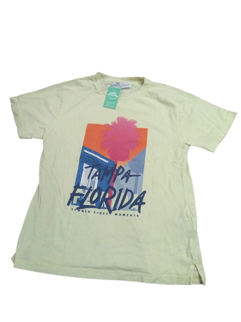 REMERA ALG AMARILLA TAMPA FLORIDA PALMERA ROSA ZARA T7
