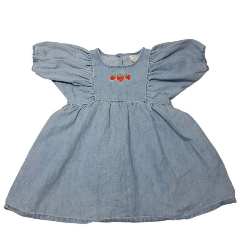 VESTIDO JEAN CLARITO FRUTILLAS BORDADAS H&M T12/18M