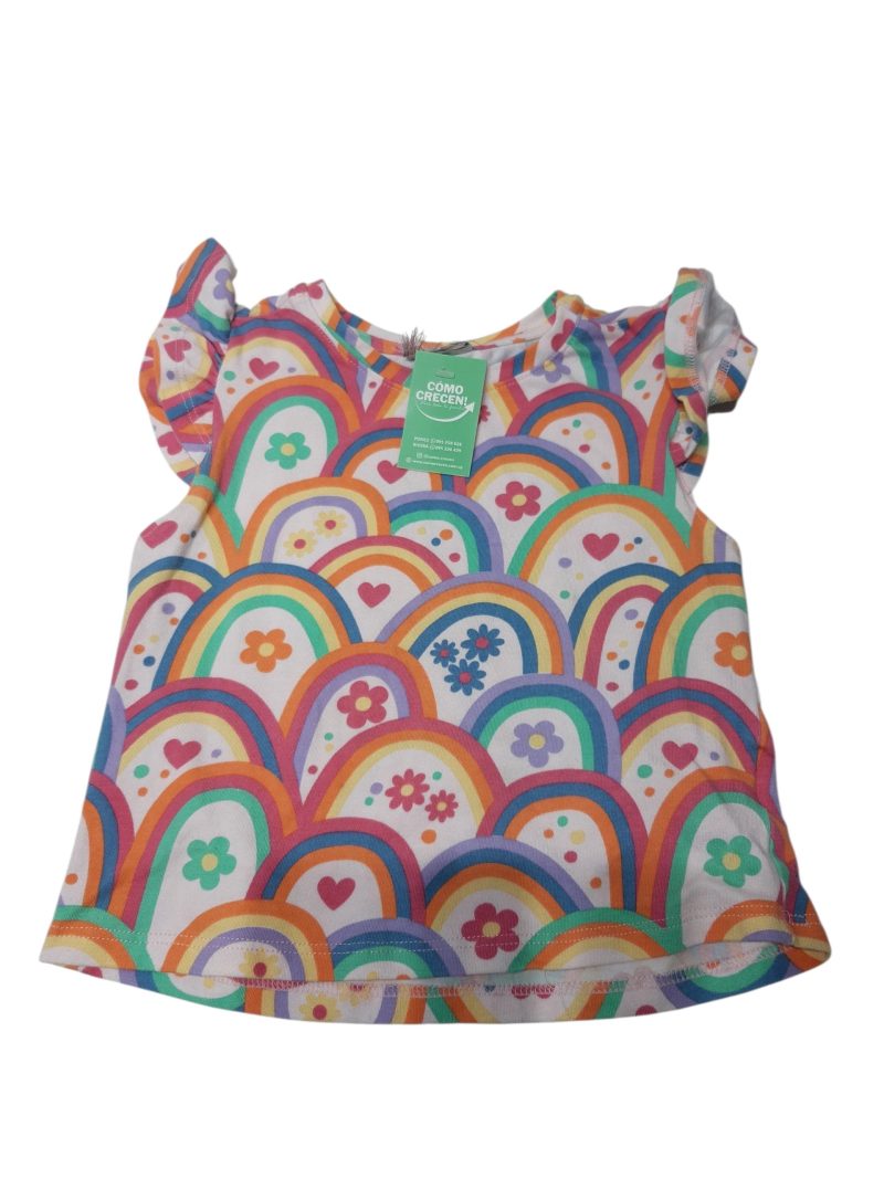 REMERA B LANCA ARCO IRIS FLORES CORAZONES ET CORTADA T2 AP