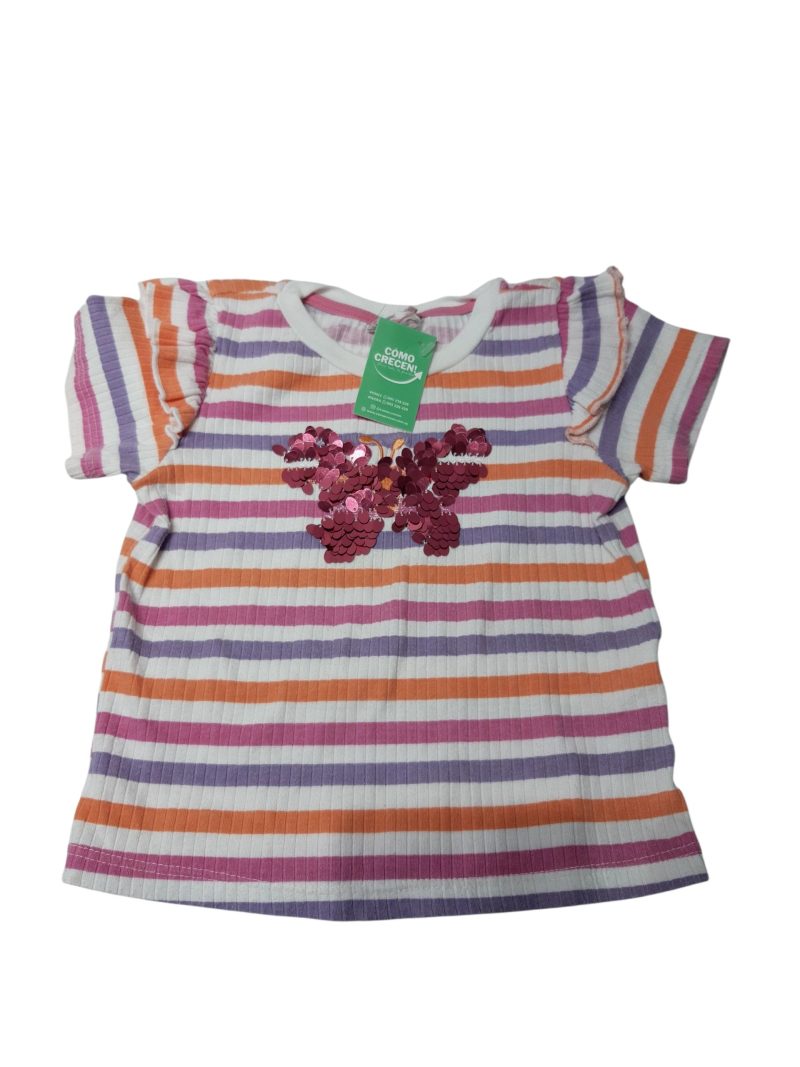 REMERA RAY ANARANJADO ROSADO LILA MARIPOSA T3 AP ET CORTADA FR