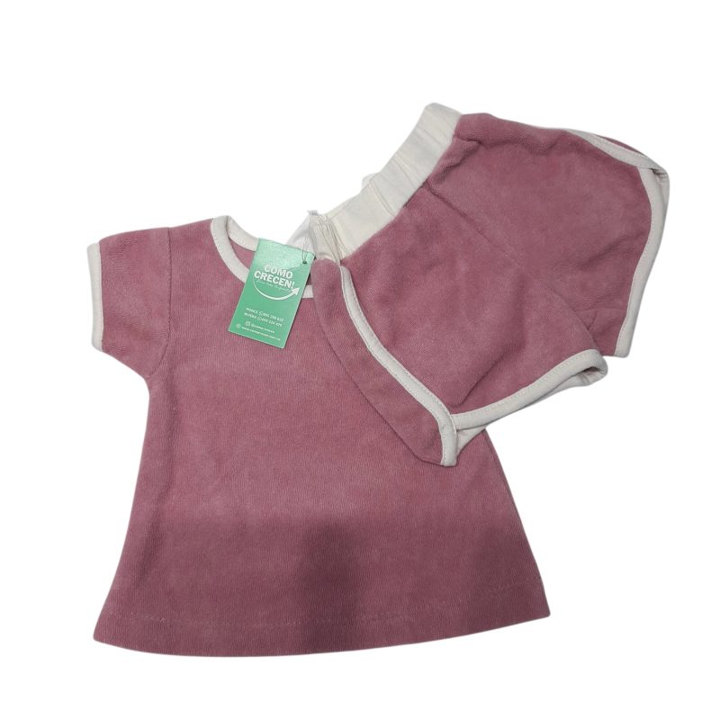 CONJ REMERA Y SHORT PLUSH ROSA BCO BAS T0/3M