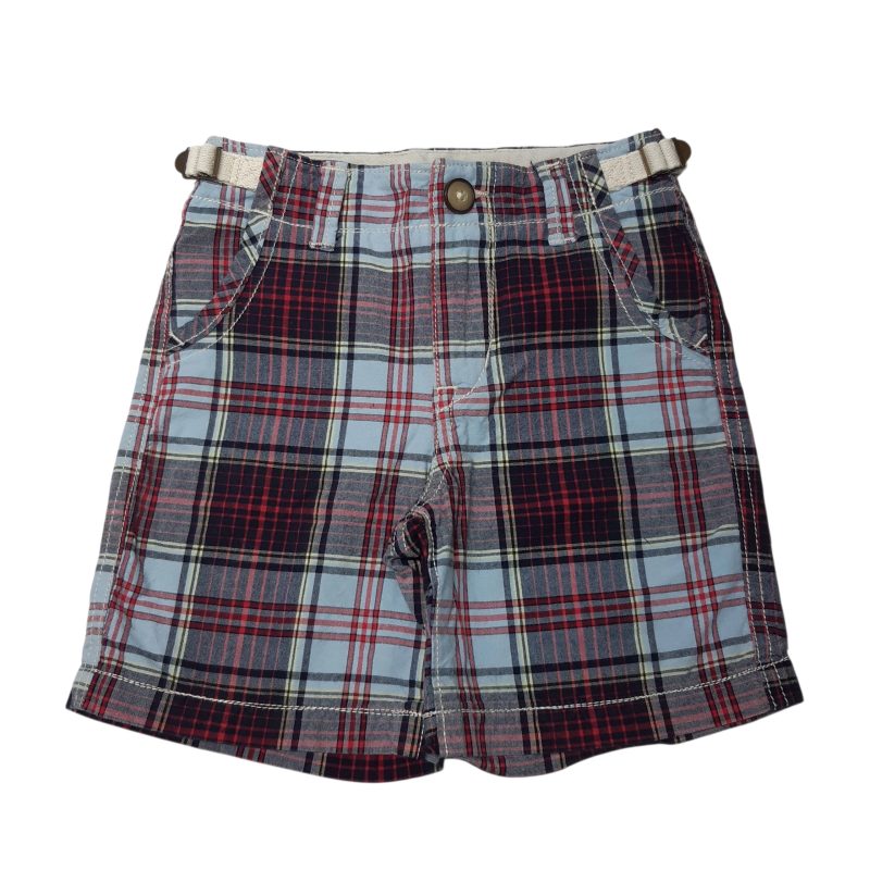 BERMUDA CUADROS CELESTE AZUL ROJO GAP T3