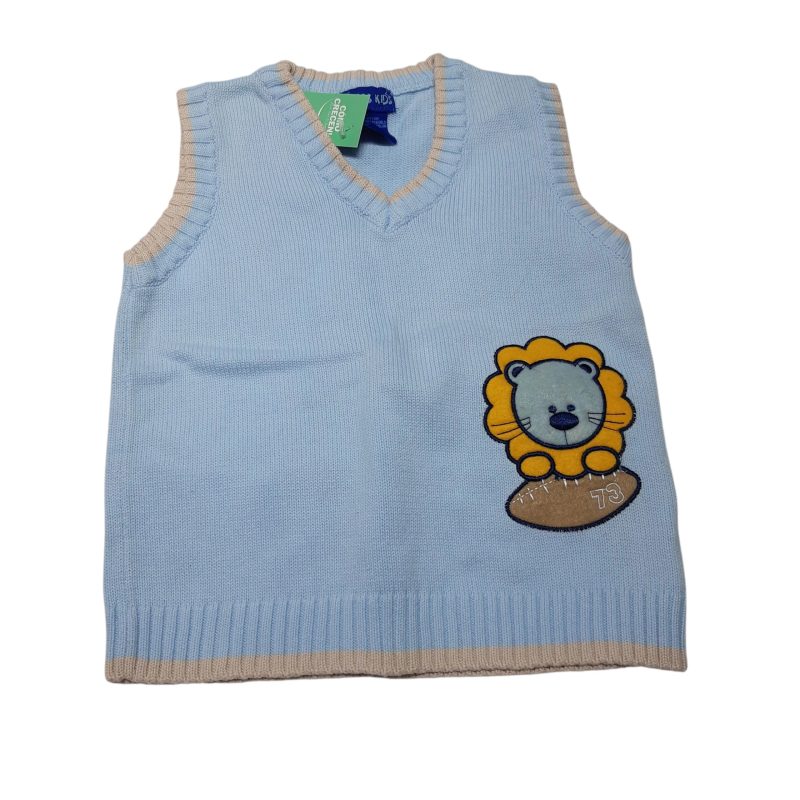 CHALECO HILO CELESTE BORDE BEIGE LEON TITICOS KIDS T3