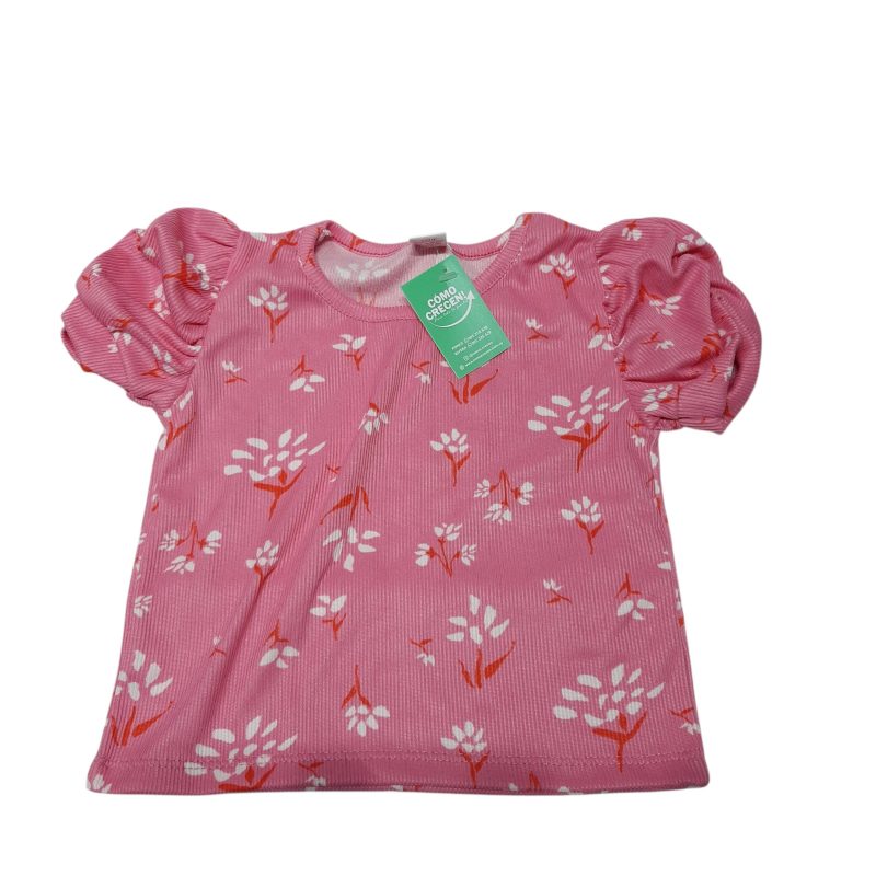 REMERA ROSA FLORES CON NARANJA LOVE T6 CORTA