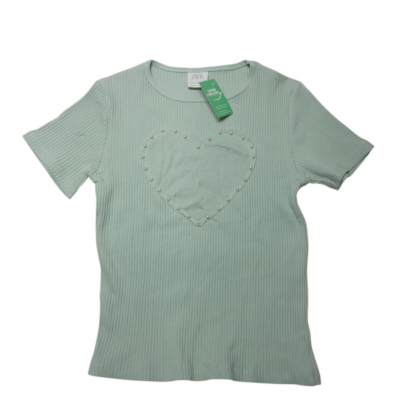 REMERA VERDE CORAZON PERLITAS ZARA T11/12