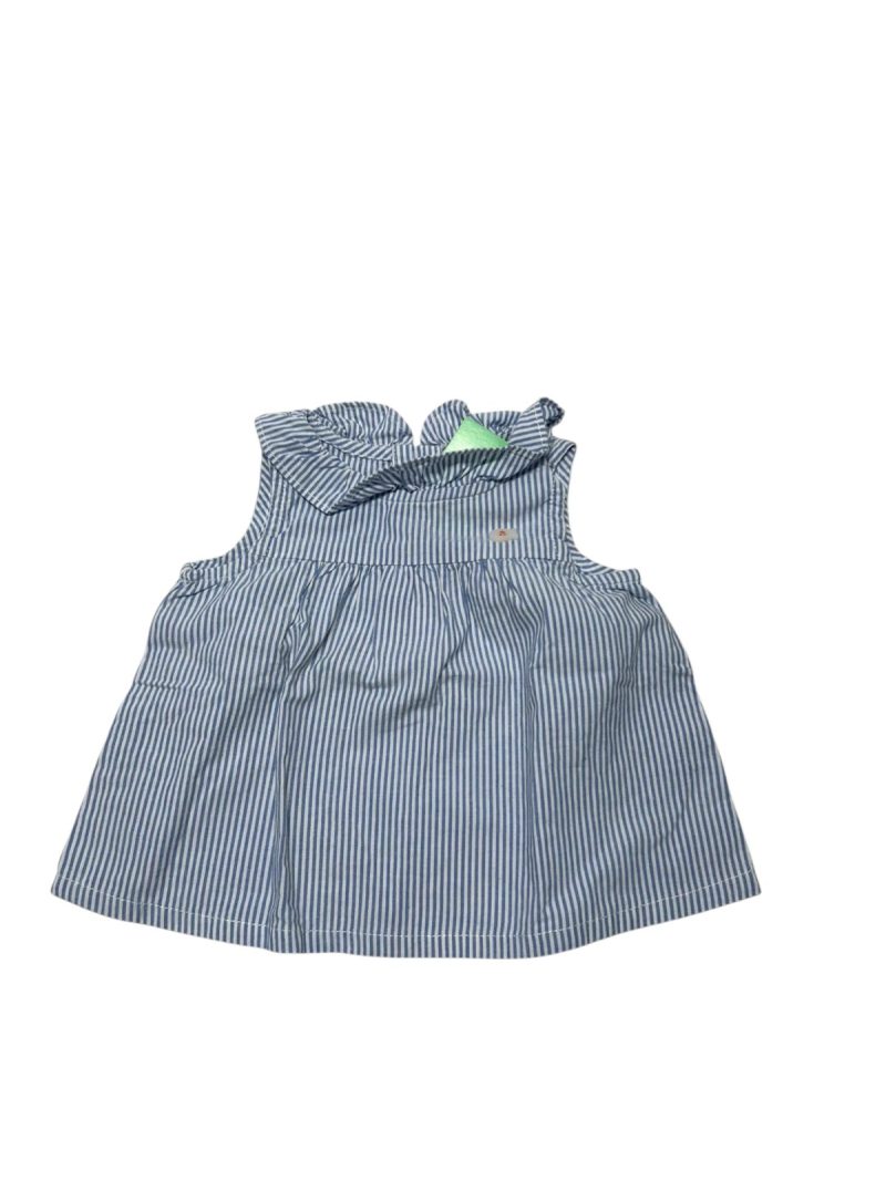 BLUSA MUSCULOSA RAYAS AZUL CELESTE CUELLO VOLADITO T0/3M