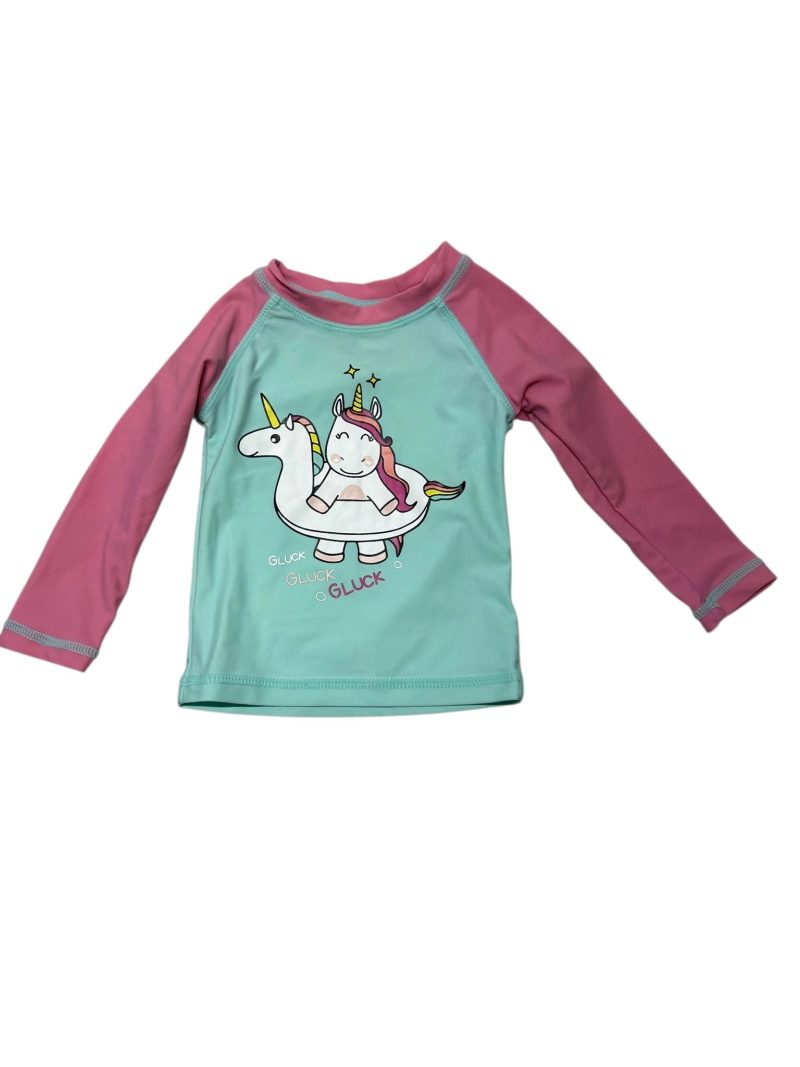 CAMISETA LICRA TURQUESA MANGAS ROSA UNICORNIO BAS T3/6M