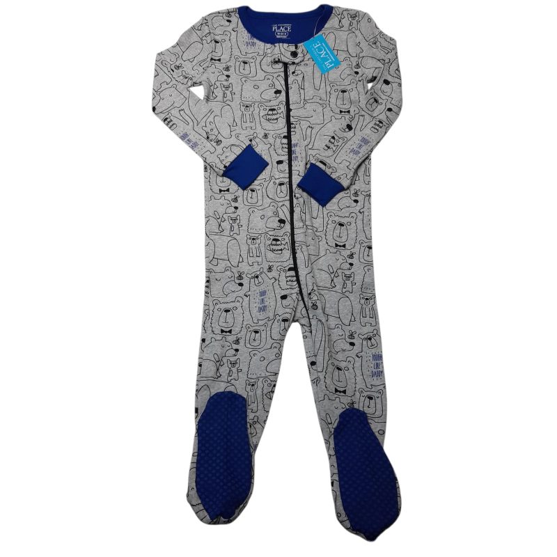 PIJAMA ENTERO ALG GRIS AZUL ANIMALES NEGROS PLACE T18/24M NUEVA