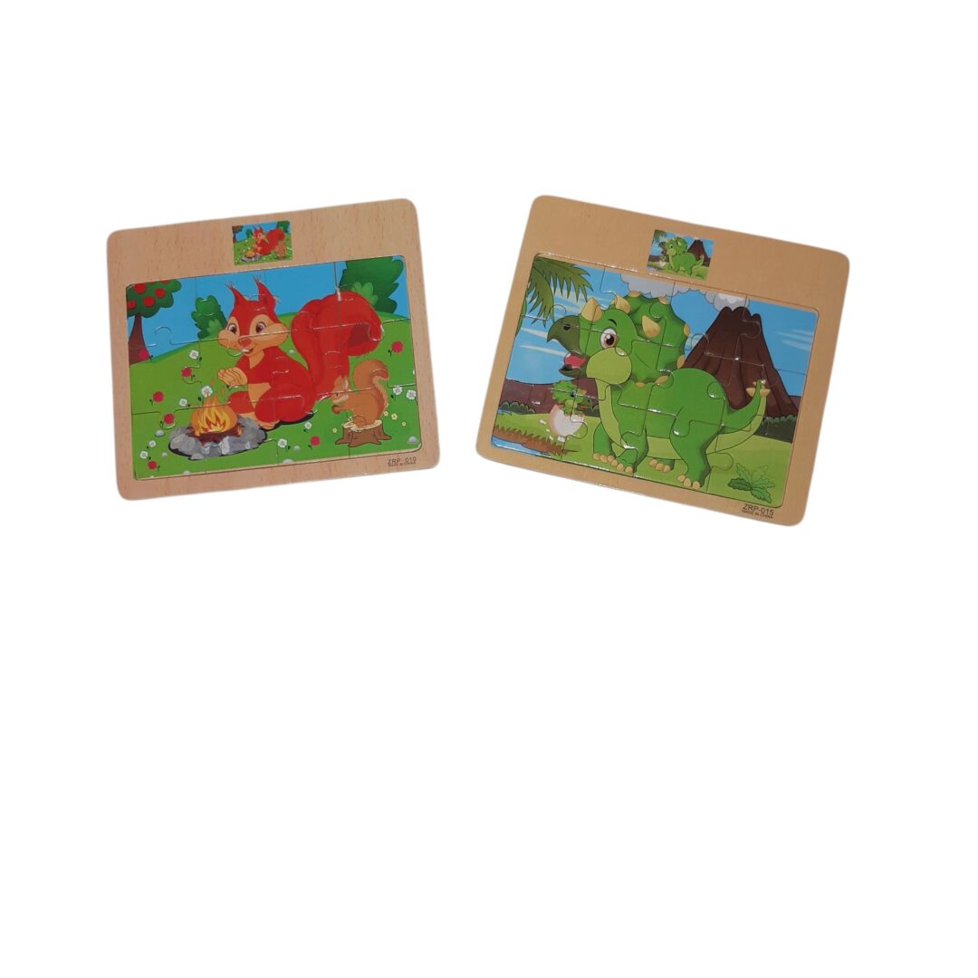 DOS PUZZLES CHICOS MADERA DINO VERDE Y ARDILLA - CÓMO CRECEN!