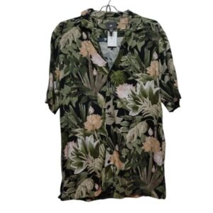 CAMISA M/C H&M T M VERDE NEGRO BEIGE FLORES HOJAS
