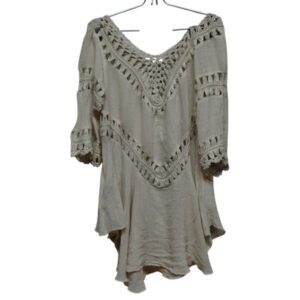 VESTIDO PLAYERO BEIGE TEJIDO CALADO SIN ETIQ