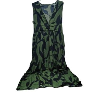 VESTIDO VERDE Y NEGRO HOJAS SIN MARCA TXL