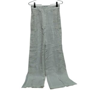 PANTALON TELA ANCHO ZARA T XS BLANCO ENCAJE TAJOS