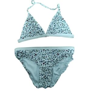 BIKINI KIABI T 10 BLANCO DORADO FLOREADO VOLADITOS