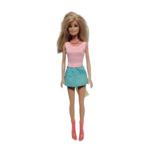 MUÑECA BARBIE VESTIDO ROSADO CELESTE BOTAS COLLAR