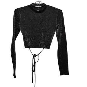 REMERA TOP ALG NEGRO BRILLOS ESPALDA ABIERTA PULL&BEAR T M