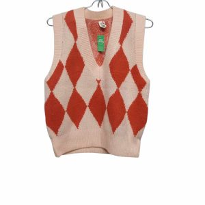 CHALECO LANA ESC EN V ROSADO NARANJA ROMBOS INDIAN T XL