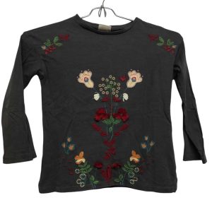 REMERA ALG GRIS OSCURO FLORES BORDADAS ZARA T 6