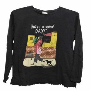 REMERA ALG NEGRO EST CHICA CON PERRO Y PLANTA ZARA T 9