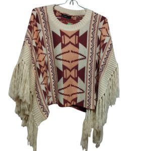 PONCHO LANA CREMITA ROSADO NARANJA FLECOS ANUKET