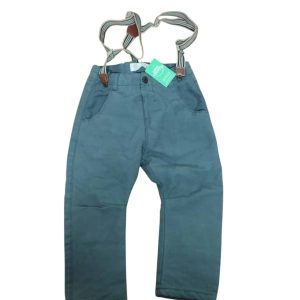 PANTALON GABARDINA GRIS CON TIRADORES ZARA T 18-24 M